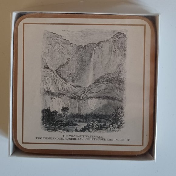 Vintage Yosemite Nat'l Park Set of 4 Coasters Made in England Boxed Wilscombe - Picture 1 of 8